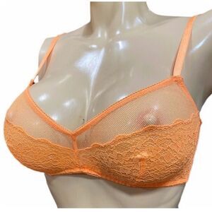 Victorias Secret sexy unlined lace with sexy sheer mesh bralette bra orange